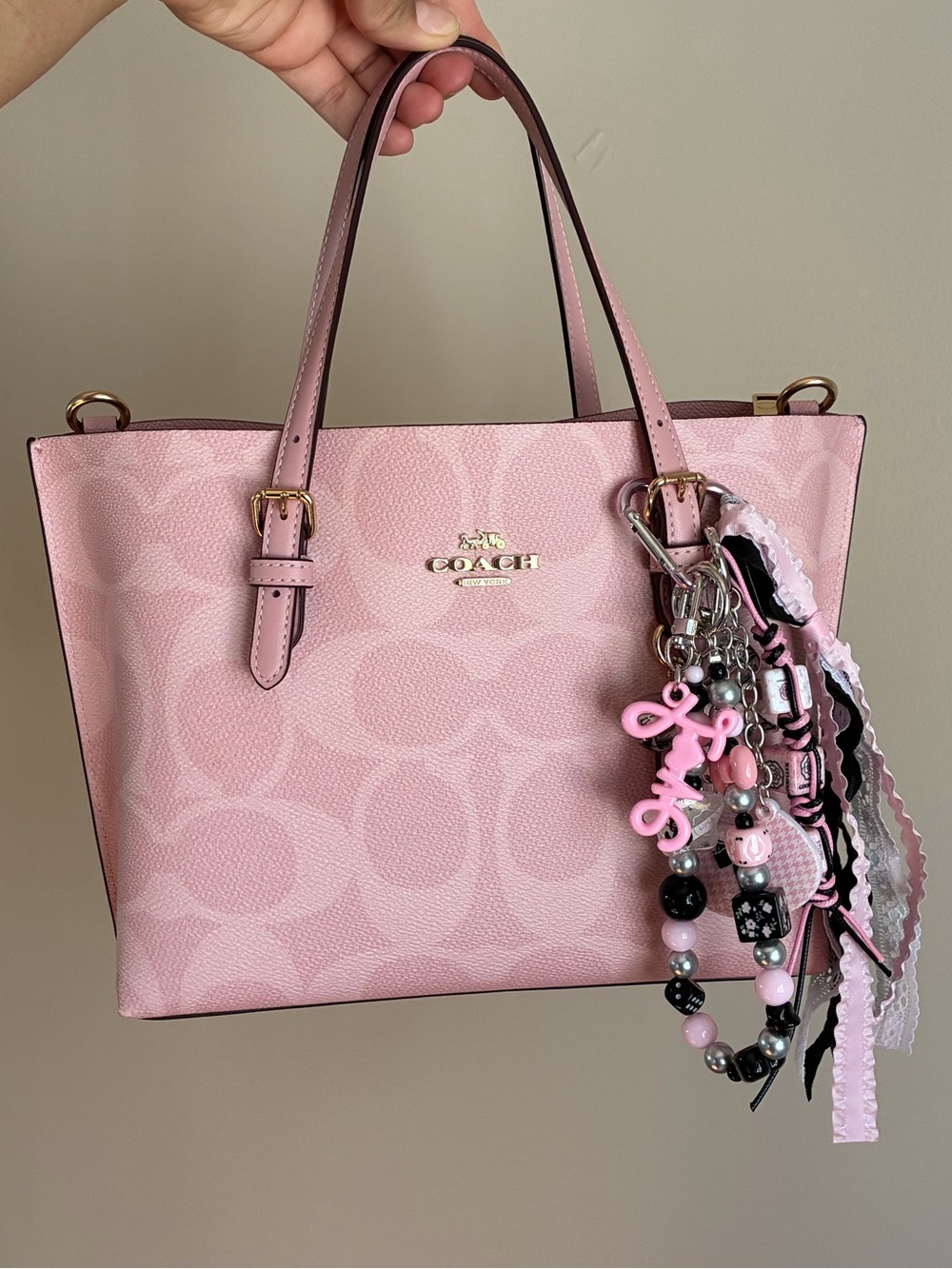 Pink and Black Chunk Charm Beaded Bag Charm Keychain